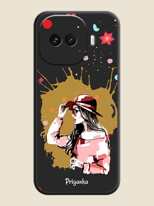 Custom Mordern Lady With Color Splash Background With Custom Text On Space Black Custom Soft Matte Mobile Back Cover - iQOO 15R 5G