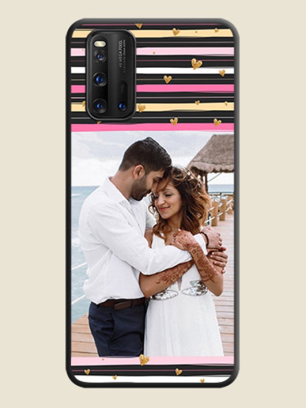 Custom Multicolor Lines and Golden Love Symbols Design on Photo on Space Black Soft Matte Mobile Cover - iQOO 3 5G