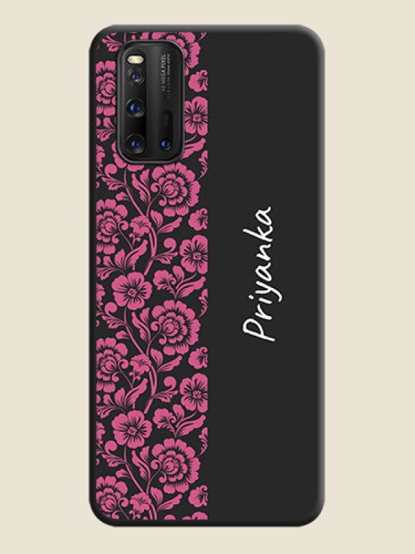 Custom Pink Floral Pattern Design With Custom Text On Space Black Personalized Soft Matte Phone Covers -Iqoo 3 5G