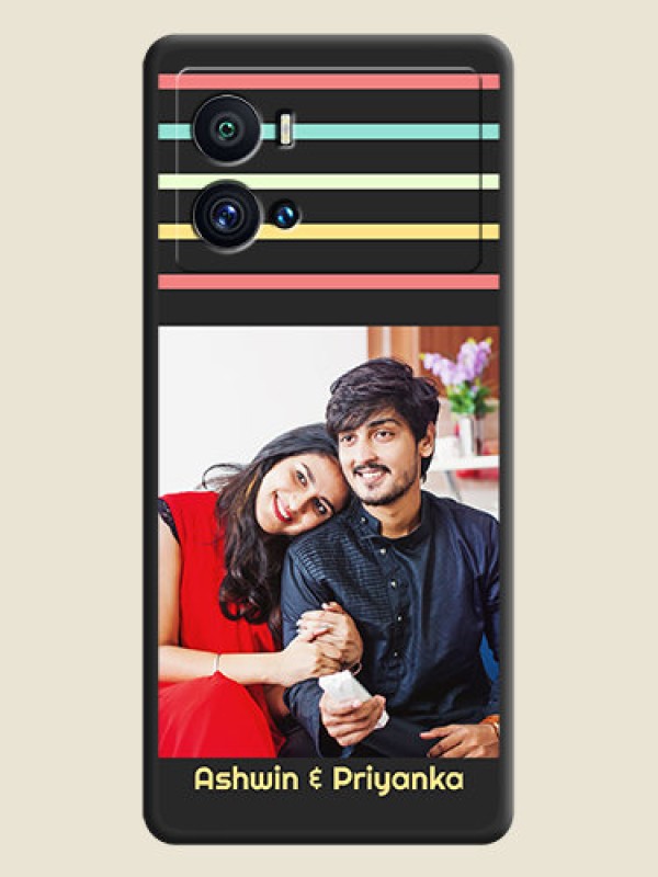 Custom Color Stripes with Photo and Text on Photo on Space Black Soft Matte Mobile Case - iQOO 9 Pro 5G