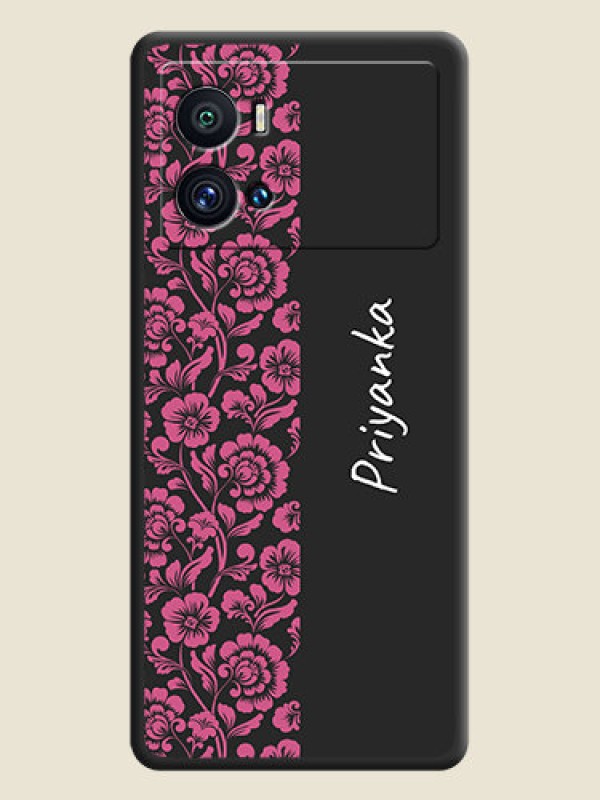 Custom Pink Floral Pattern Design With Custom Text On Space Black Personalized Soft Matte Phone Covers -Iqoo 9 Pro 5G