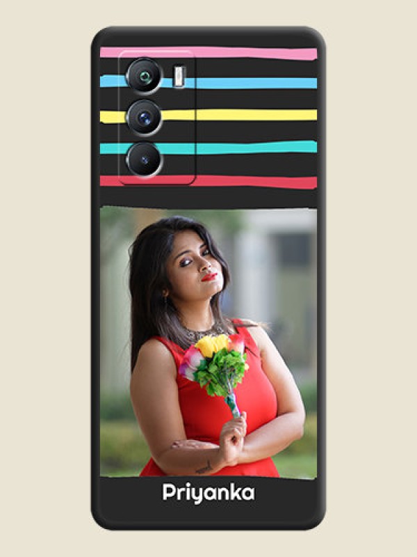 Custom Multicolor Lines with Image on Space Black Personalized Soft Matte Phone Covers - iQOO 9 Se 5G