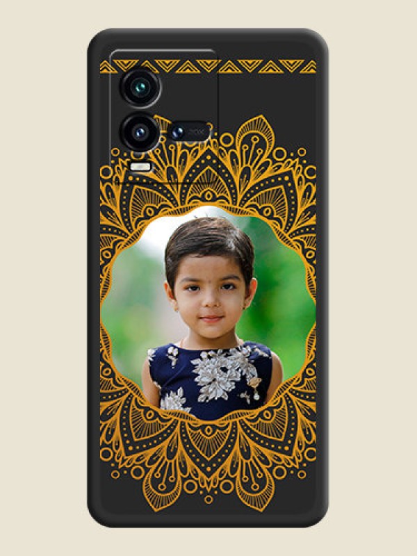 Custom Round Image with Floral Design on Photo on Space Black Soft Matte Mobile Cover - iQOO 9T 5G