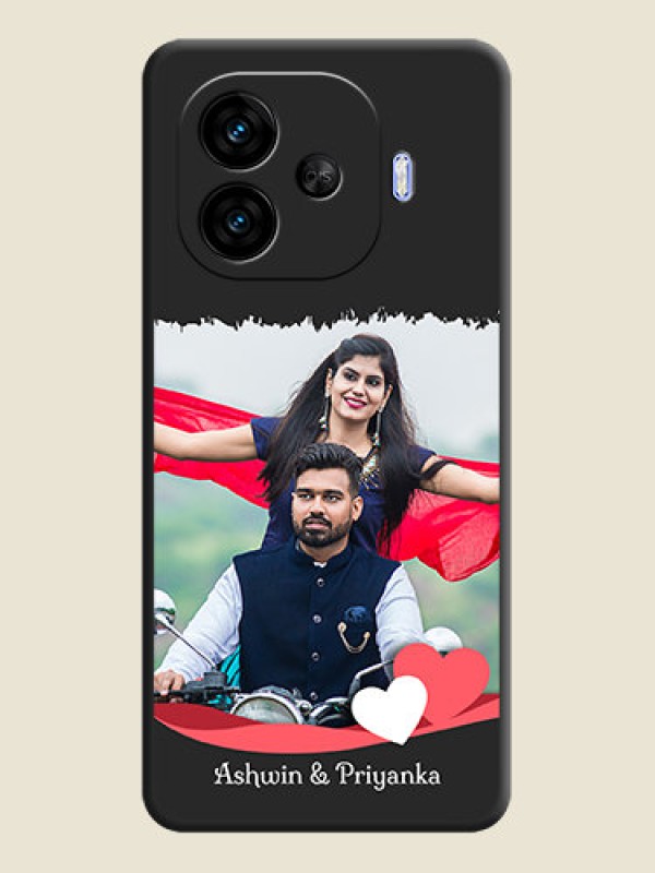 Custom Pin Color Love Shaped Ribbon Design with Text On Space Black Custom Soft Matte Mobile Back Cover - iQOO Neo 10R 5G