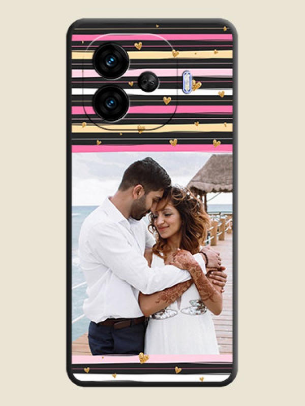 Custom Multicolor Lines and Golden Love Symbols Design on Photo On Space Black Custom Soft Matte Mobile Back Cover - iQOO Neo 10R 5G