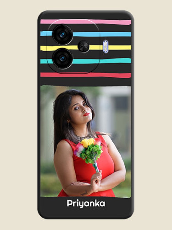 Custom Multicolor Lines with Image On Space Black Custom Soft Matte Mobile Back Cover - iQOO Neo 10R 5G