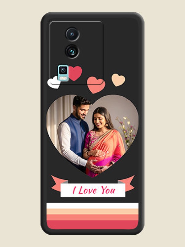 Custom Love Shaped Photo with Colorful Stripes on Personalised Space Black Soft Matte Cases - iQOO Neo 7 5G