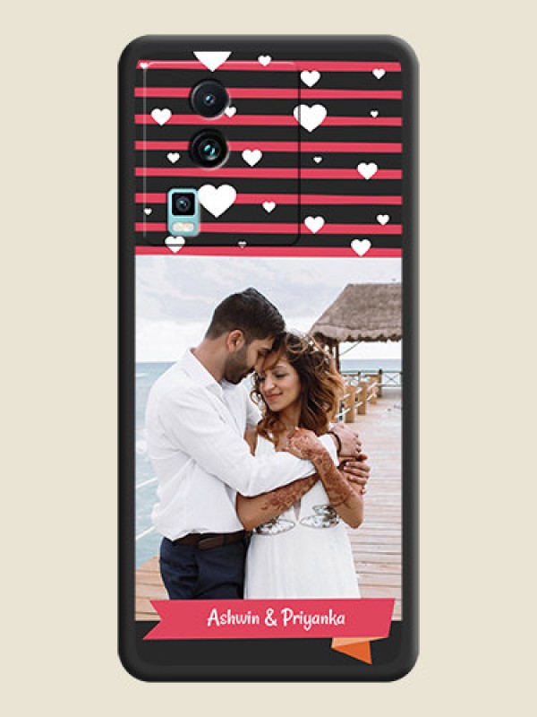 Custom White Color Love Symbols with Pink Lines Pattern on Space Black Custom Soft Matte Phone Cases - iQOO Neo 7 5G