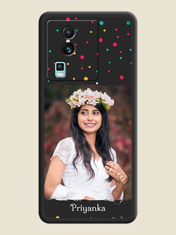 Custom Multicolor Dotted Pattern with Text on Space Black Custom Soft Matte Phone Back Cover - iQOO Neo 7 5G
