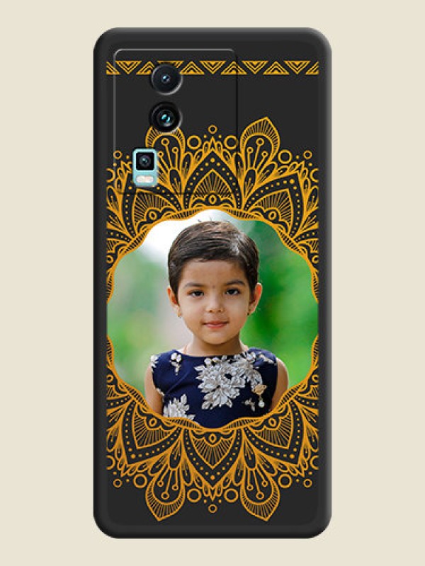 Custom Round Image with Floral Design on Photo on Space Black Soft Matte Mobile Cover - iQOO Neo 7 5G