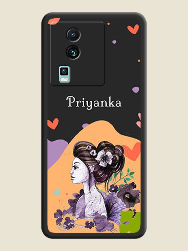 Custom Namecase For Her With Fancy Lady Image On Space Black Personalized Soft Matte Phone Covers -Iqoo Neo 7 5G