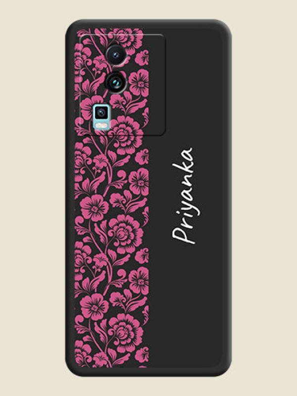 Custom Pink Floral Pattern Design With Custom Text On Space Black Personalized Soft Matte Phone Covers -Iqoo Neo 7 5G