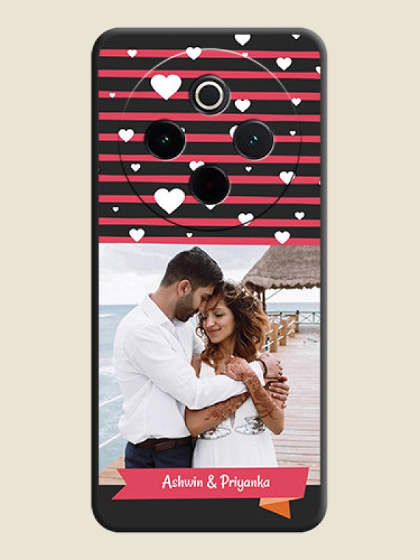 Custom White Color Love Symbols with Pink Lines Pattern On Space Black Custom Soft Matte Mobile Back Cover - iQOO Z10 5G