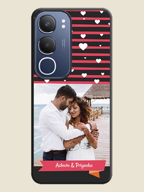 Custom White Color Love Symbols with Pink Lines Pattern On Space Black Custom Soft Matte Mobile Back Cover - iQOO Z10 Lite