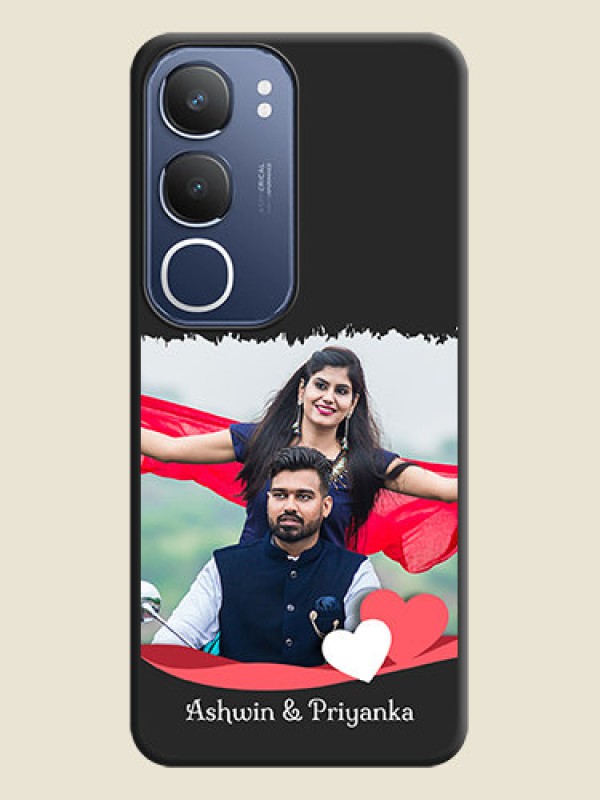 Custom Pin Color Love Shaped Ribbon Design with Text On Space Black Custom Soft Matte Mobile Back Cover - iQOO Z10 Lite
