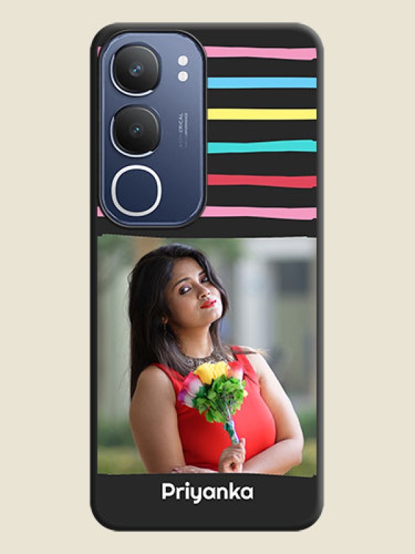 Custom Multicolor Lines with Image On Space Black Custom Soft Matte Mobile Back Cover - iQOO Z10 Lite