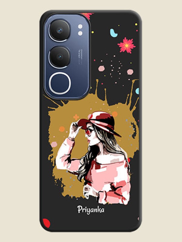 Custom Mordern Lady With Color Splash Background With Custom Text On Space Black Custom Soft Matte Mobile Back Cover - iQOO Z10 Lite
