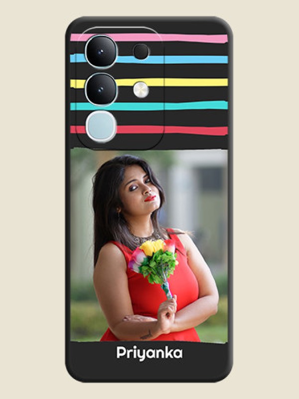 Custom Multicolor Lines with Image On Space Black Custom Soft Matte Mobile Back Cover - iQOO Z10x 5G