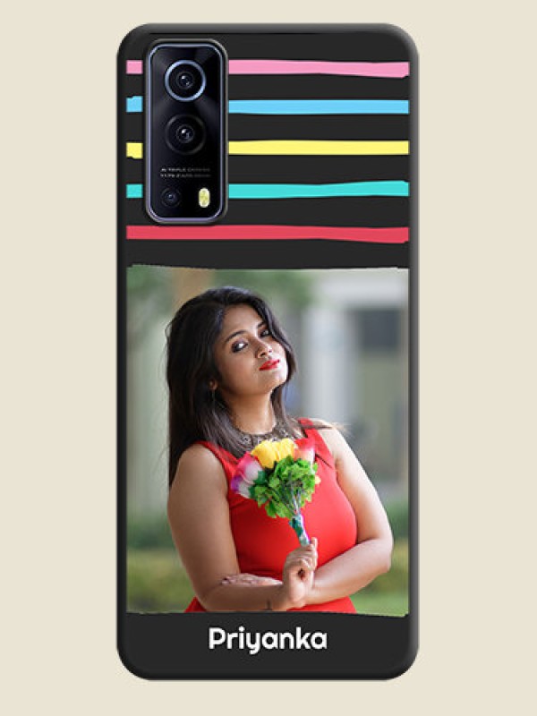 Custom Multicolor Lines with Image on Space Black Personalized Soft Matte Phone Covers - iQOO Z3 5G