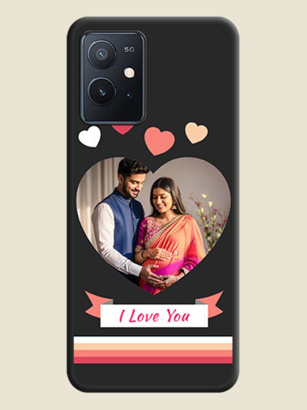 Custom Love Shaped Photo with Colorful Stripes on Personalised Space Black Soft Matte Cases - iQOO Z6 5G