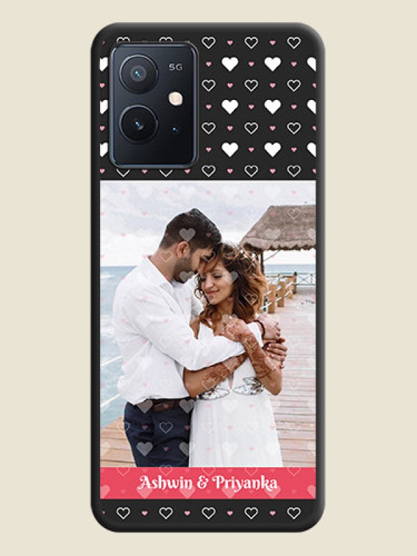 Custom White Color Love Symbols with Text Design on Photo on Space Black Soft Matte Phone Cover - iQOO Z6 5G