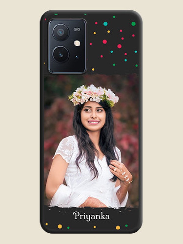 Custom Multicolor Dotted Pattern with Text on Space Black Custom Soft Matte Phone Back Cover - iQOO Z6 5G