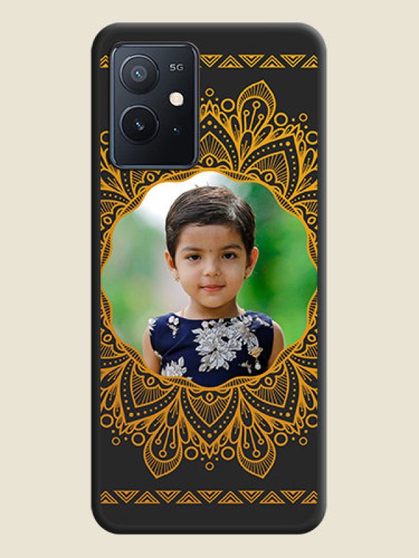 Custom Round Image with Floral Design on Photo on Space Black Soft Matte Mobile Cover - iQOO Z6 5G