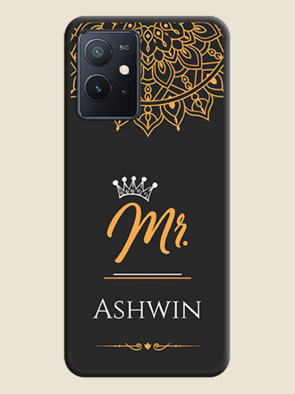 Custom Mr Name with Floral Design  on Personalised Space Black Soft Matte Cases - iQOO Z6 5G