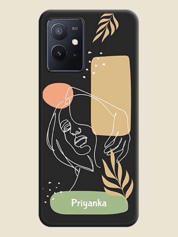 Custom Custom Text With Line Art Of Women & Leaves Design On Space Black Personalized Soft Matte Phone Covers -Iqoo Z6 5G
