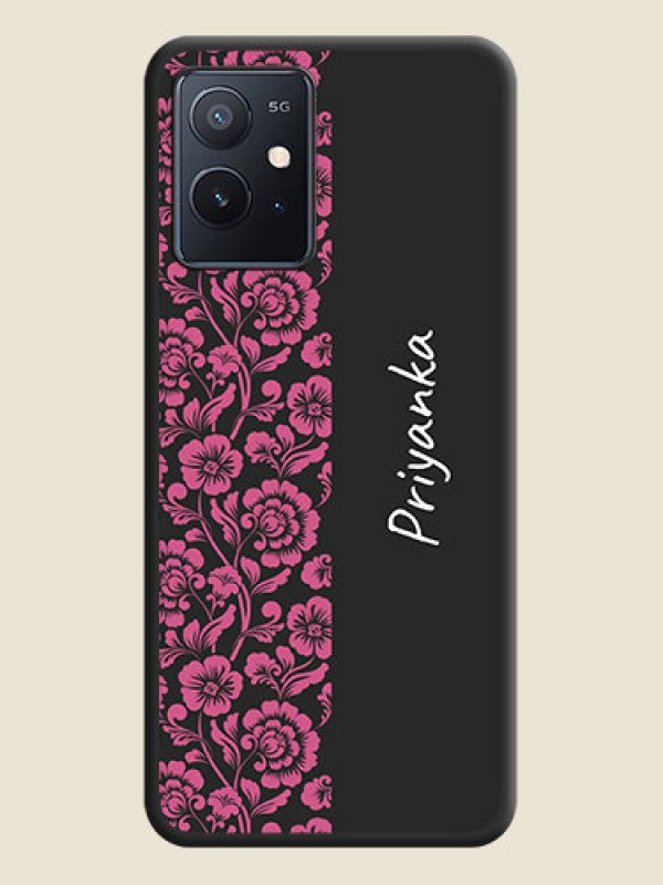 Custom Pink Floral Pattern Design With Custom Text On Space Black Personalized Soft Matte Phone Covers -Iqoo Z6 5G