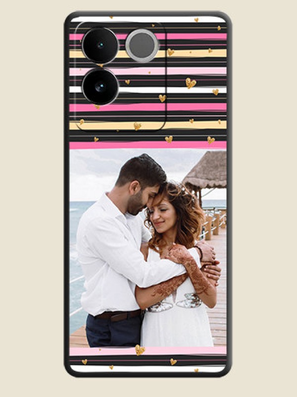 Custom Multicolor Lines and Golden Love Symbols Design - Photo on Space Black Soft Matte Mobile Cover - iQOO Z7 Pro 5G
