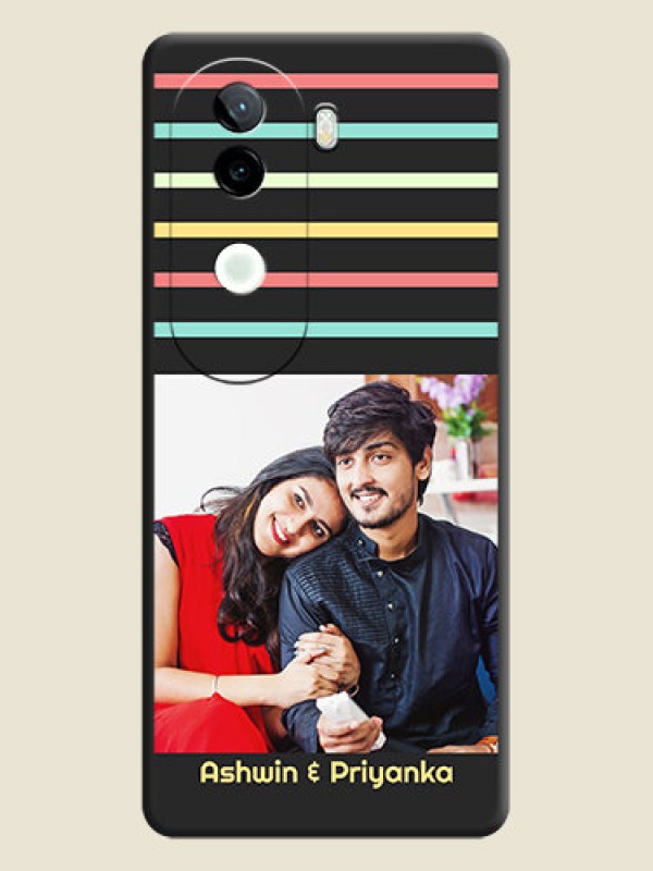 Custom Color Stripes with Photo and Text on Photo On Space Black Custom Soft Matte Mobile Back Cover - iQOO Z9s 5G