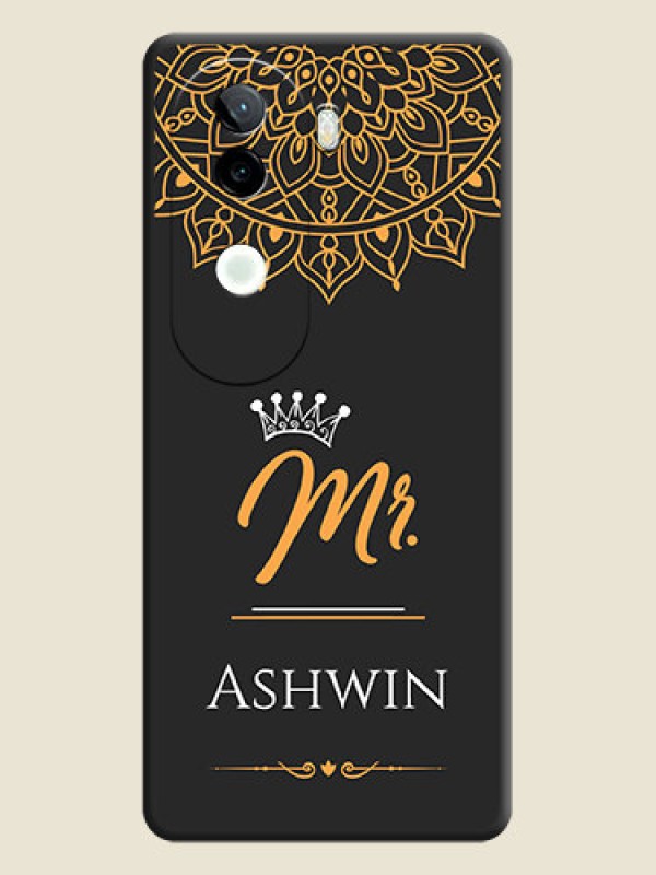 Custom Mr Name with Floral Design On Space Black Custom Soft Matte Mobile Back Cover - iQOO Z9s 5G