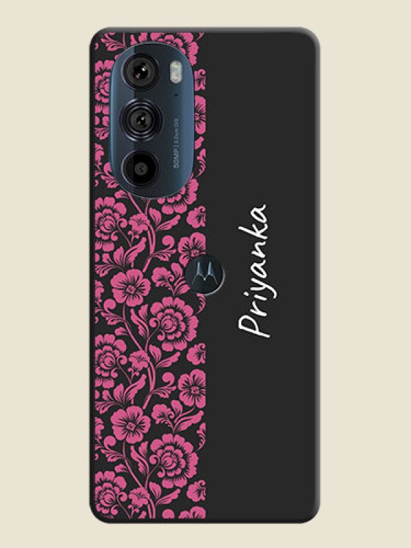 Custom Pink Floral Pattern Design With Custom Text On Space Black Personalized Soft Matte Phone Covers -Motorola Edge 30 Pro