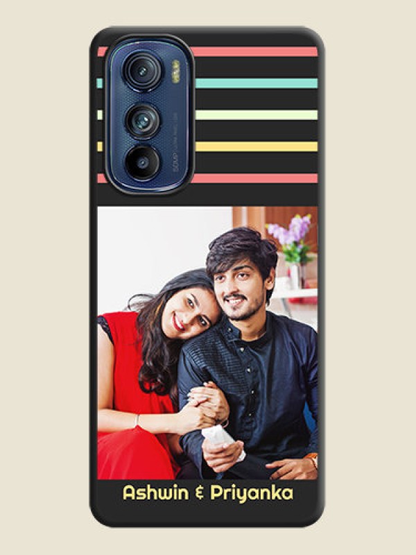 Custom Color Stripes with Photo and Text on Photo on Space Black Soft Matte Mobile Case - Motorola Edge 30