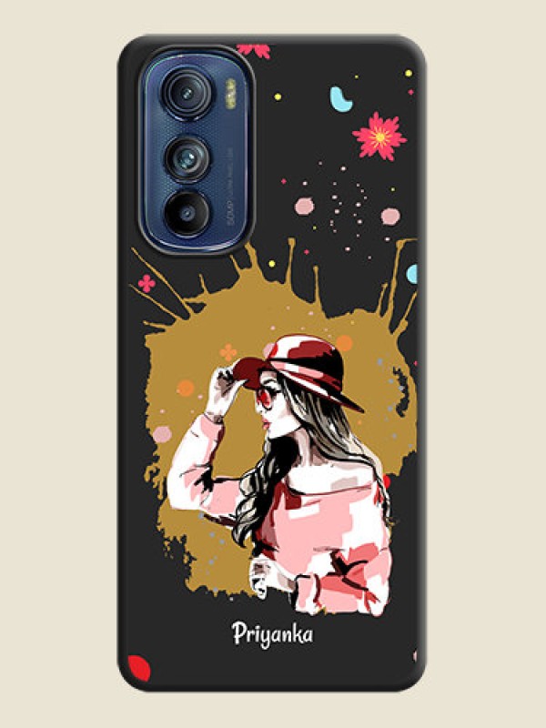 Custom Mordern Lady With Color Splash Background With Custom Text On Space Black Personalized Soft Matte Phone Covers -Motorola Edge 30