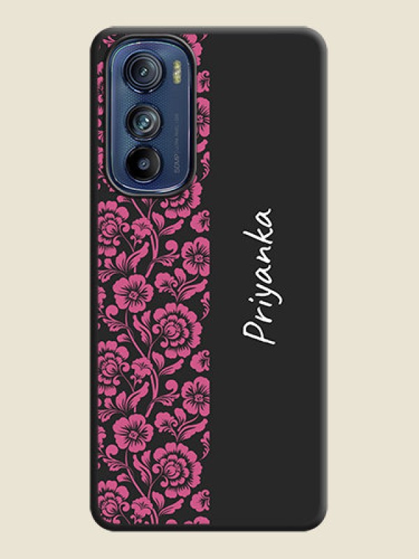 Custom Pink Floral Pattern Design With Custom Text On Space Black Personalized Soft Matte Phone Covers -Motorola Edge 30