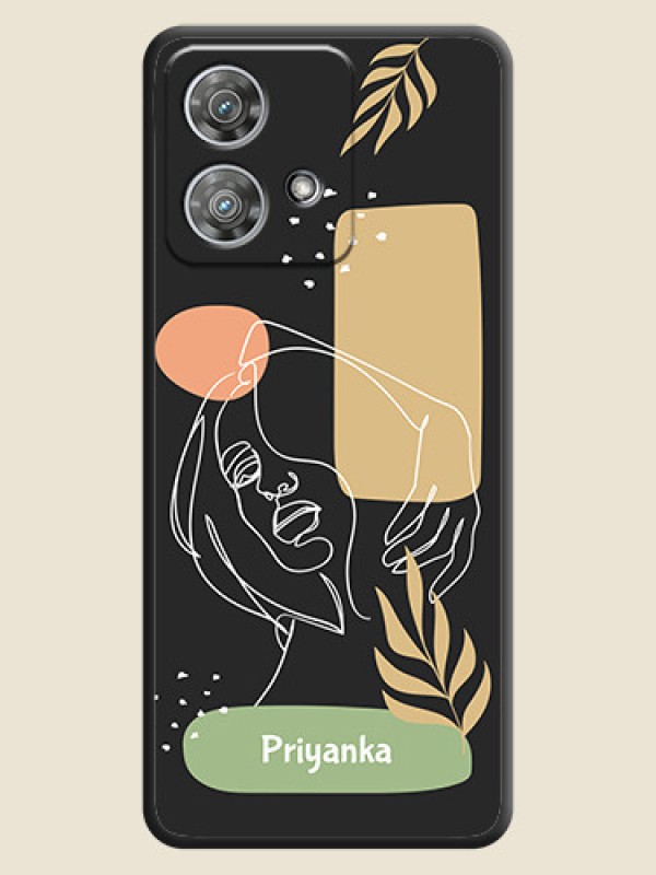 Custom Custom Text With Line Art Of Women & Leaves Design On Space Black Custom Soft Matte Mobile Back Cover - Motorola Edge 40 Neo