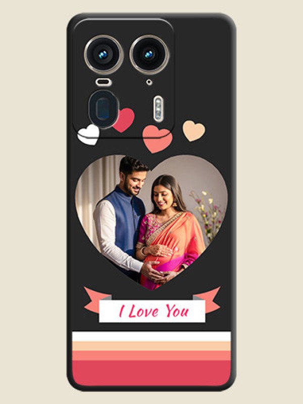 Custom Love Shaped Photo with Colorful Stripes On Space Black Custom Soft Matte Mobile Back Cover - Motorola Edge 50 Ultra 5G