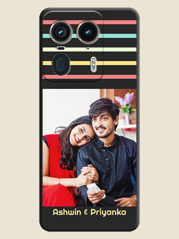 Custom Color Stripes with Photo and Text on Photo On Space Black Custom Soft Matte Mobile Back Cover - Motorola Edge 50 Ultra 5G