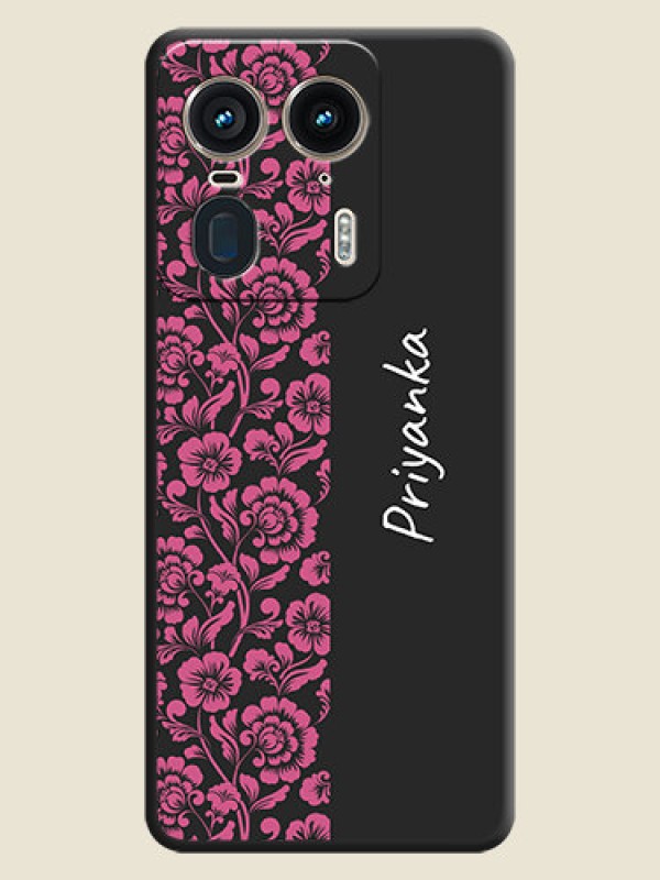Custom Pink Floral Pattern Design With Custom Text On Space Black Custom Soft Matte Mobile Back Cover - Motorola Edge 50 Ultra 5G