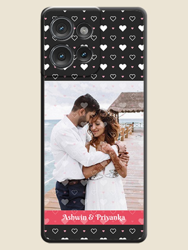 Custom White Color Love Symbols with Text Design on Photo On Space Black Custom Soft Matte Mobile Back Cover - Motorola Edge 50