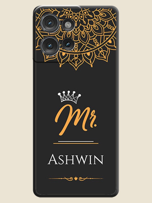 Custom Mr Name with Floral Design On Space Black Custom Soft Matte Mobile Back Cover - Motorola Edge 50