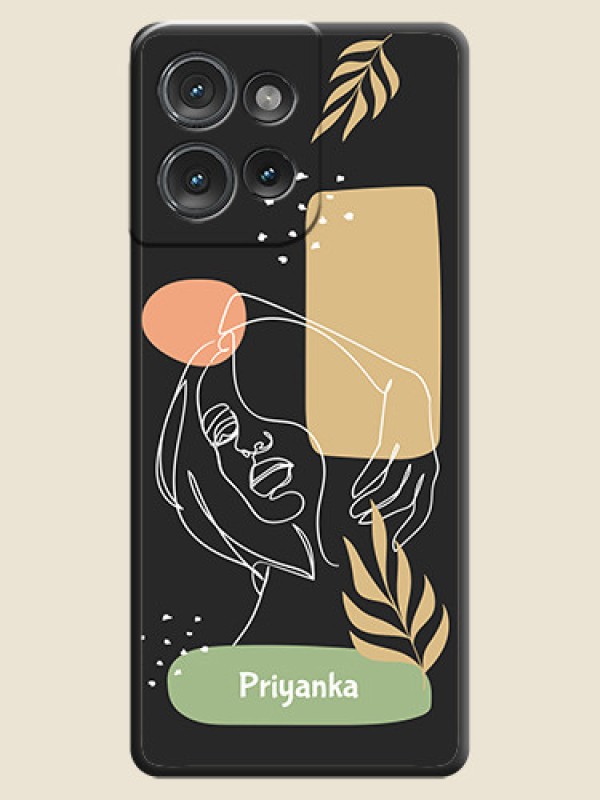 Custom Custom Text With Line Art Of Women & Leaves Design On Space Black Custom Soft Matte Mobile Back Cover - Motorola Edge 50