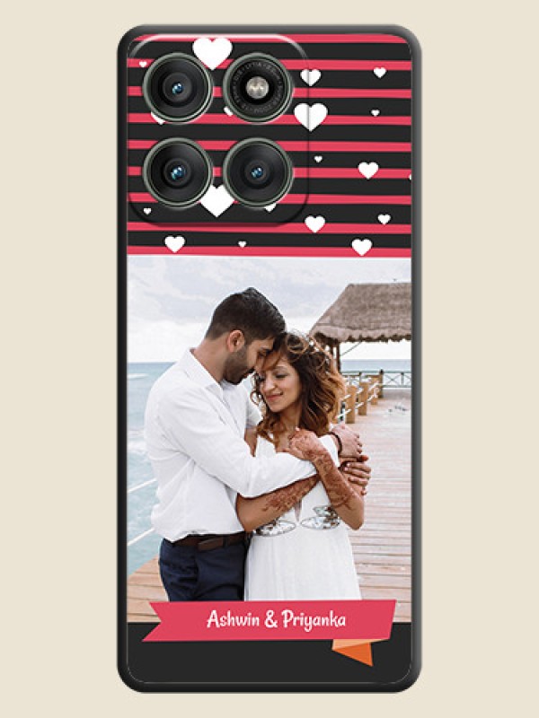 Custom White Color Love Symbols with Pink Lines Pattern On Space Black Custom Soft Matte Mobile Back Cover - Motorola Edge 60 Pro 5G