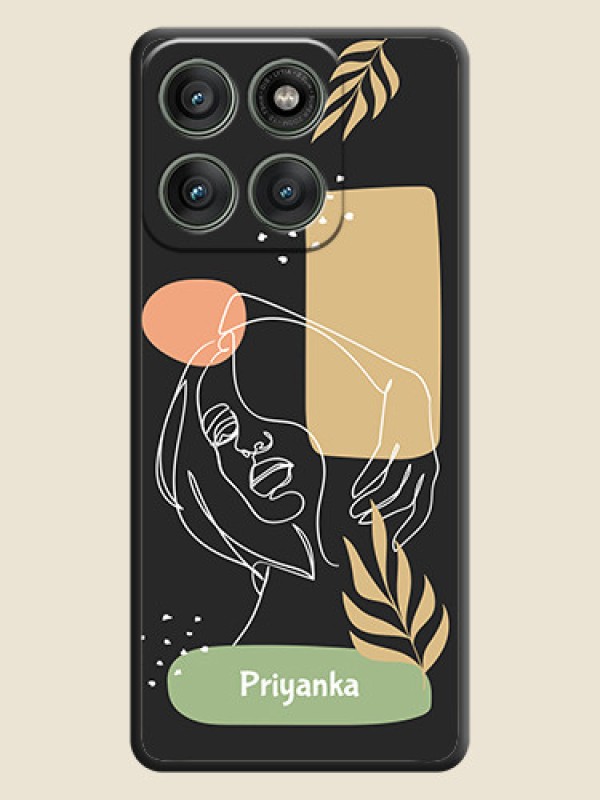 Custom Custom Text With Line Art Of Women & Leaves Design On Space Black Custom Soft Matte Mobile Back Cover - Motorola Edge 60 Pro 5G
