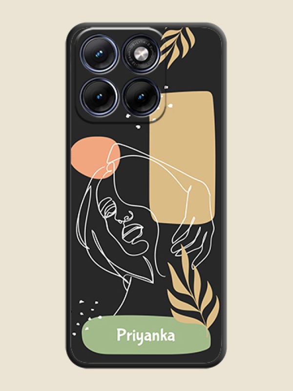 Custom Custom Text With Line Art Of Women & Leaves Design On Space Black Custom Soft Matte Mobile Back Cover - Motorola Edge 70 5G