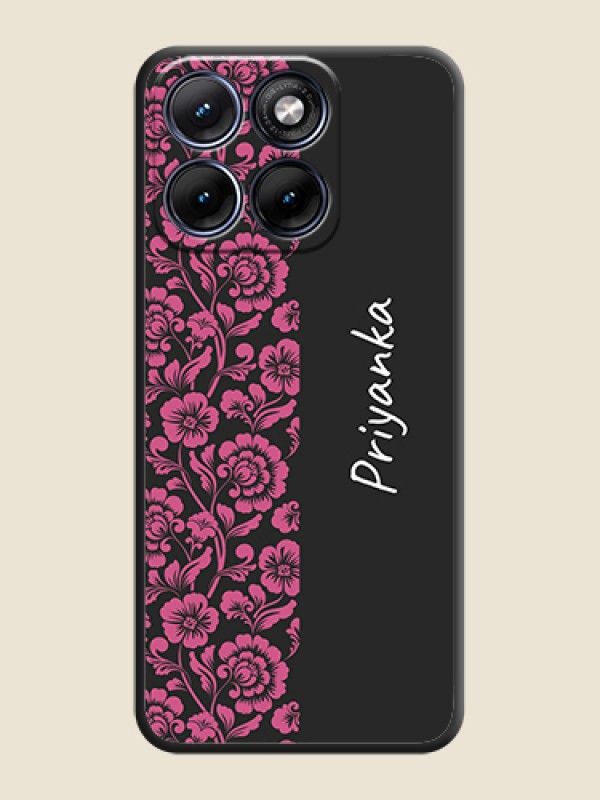 Custom Pink Floral Pattern Design With Custom Text On Space Black Custom Soft Matte Mobile Back Cover - Motorola Edge 70 5G