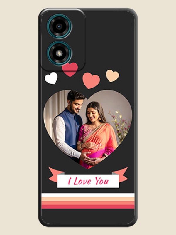Custom Love Shaped Photo with Colorful Stripes on Personalised Space Black Soft Matte Cases - Motorola G04