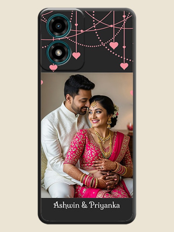 Custom Pink Love Hangings with Text on Space Black Custom Soft Matte Back Cover - Motorola G04